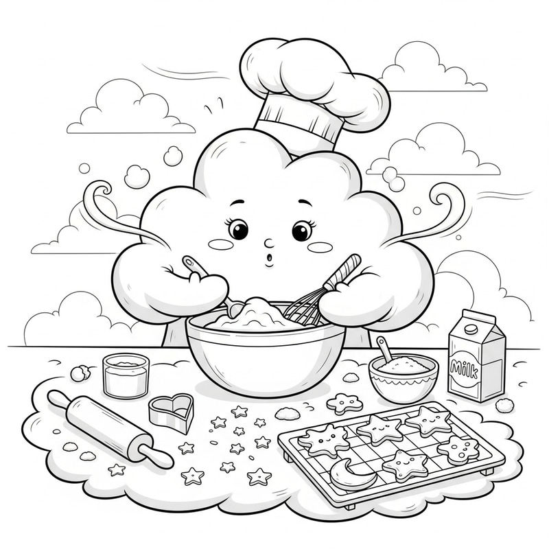 Enchanting Cloud Baking | Digital Coloring Page for Kids
