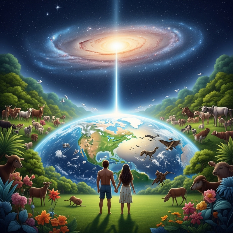 Biblical Creation Scene: Heaven, Earth, Paradise & Divine Light Biblical Creation Scene: Heaven, Earth, Paradise & Divine Light