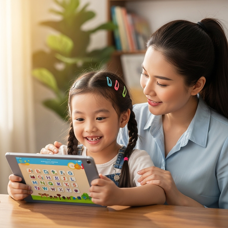 Happy Vietnamese Girl Using Monkey Junior App Happy Vietnamese Girl Using Monkey Junior App