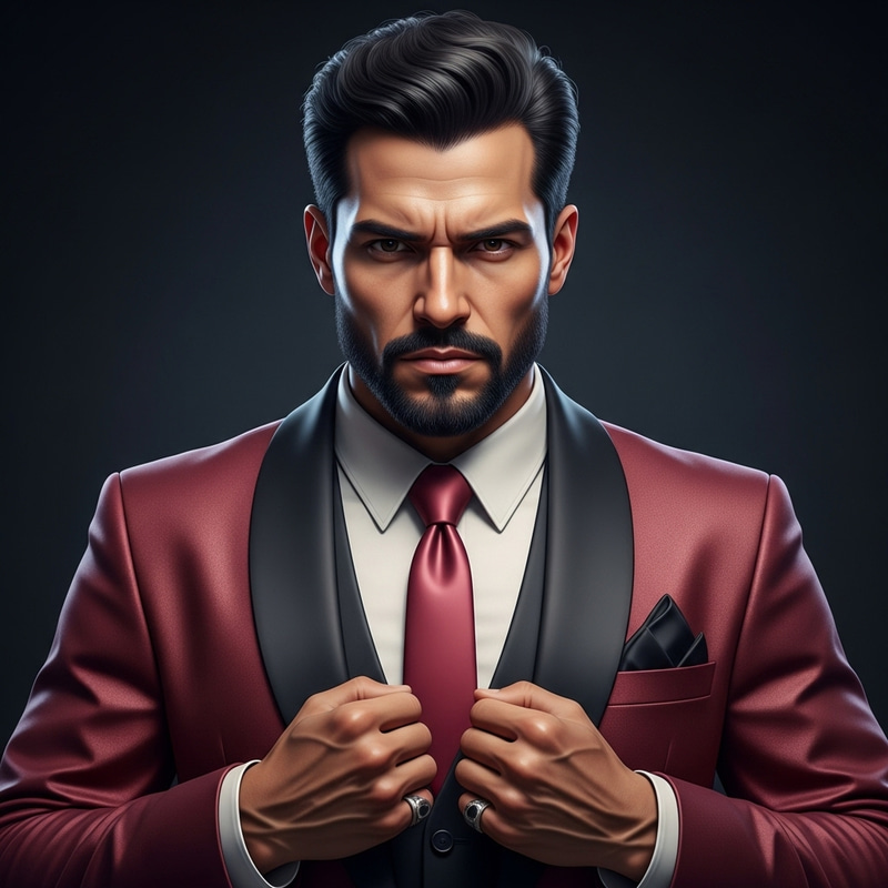 Alpha Leo in Rose Red & Black Velvet Suit: Charismatic Pride & Leadership