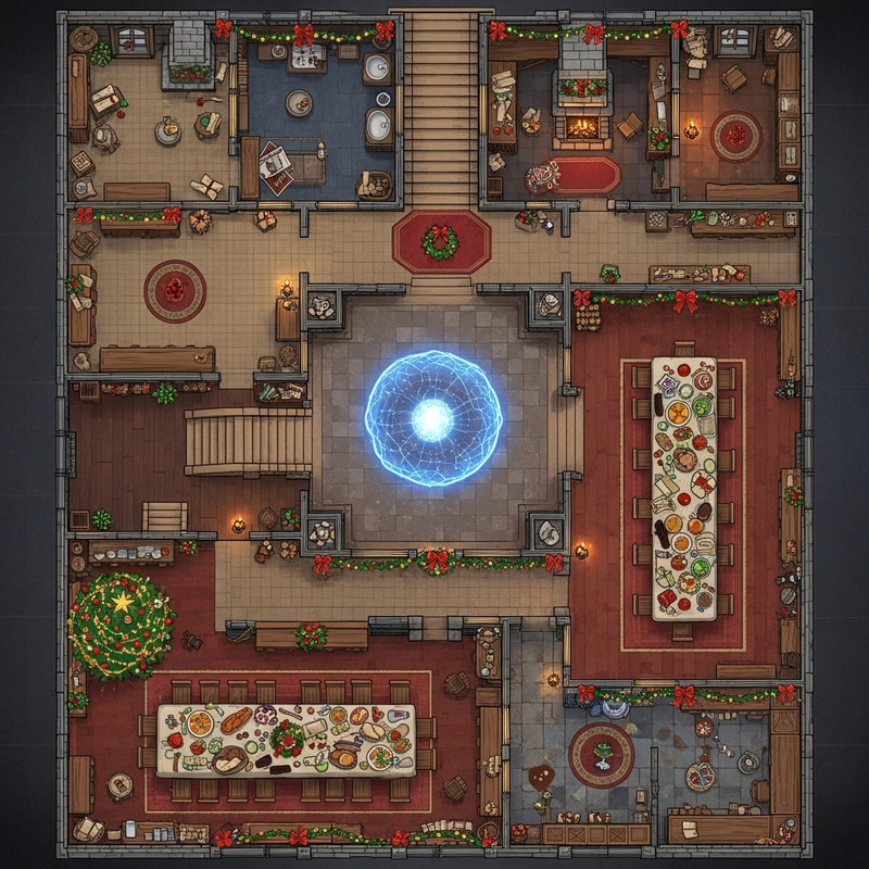 Medieval Mansion D&D Map: Magical Sphere, Festive Holiday Decor Medieval Mansion D&D Map: Magical Sphere, Festive Holiday Decor