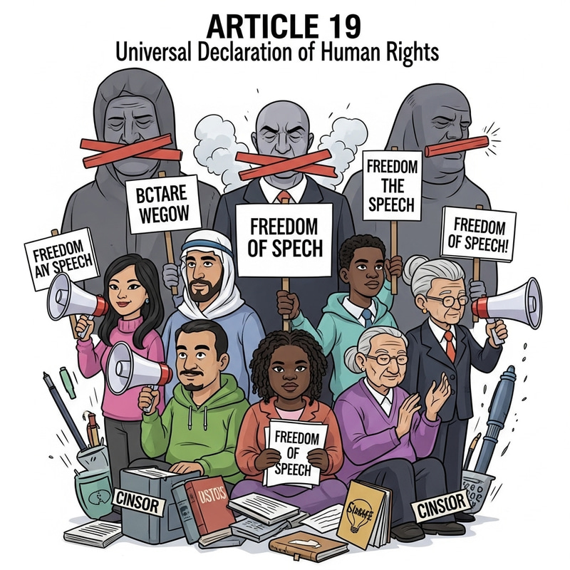 Diverse Group Advocating Freedom of Speech and Social Change | Idea Caricature Diverse Group Advocating Freedom of Speech and Social Change | Idea Caricature