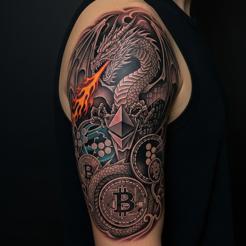 Intricate Dragon & Crypto Deltoid Tattoo Design Intricate Dragon & Crypto Deltoid Tattoo Design