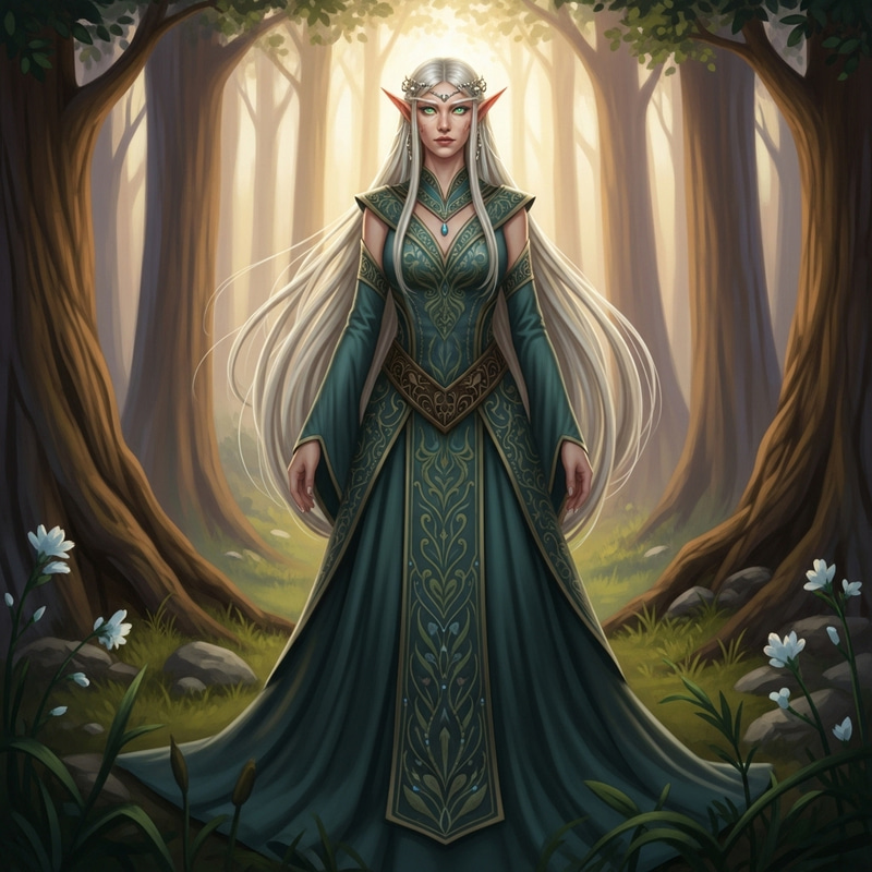 Magical Elf Maiden in Enchanted Forest