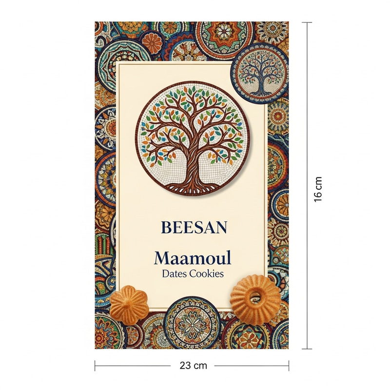 Vibrant Maamoul Dates Cookies Packaging: Cultural Tribute to Palestine