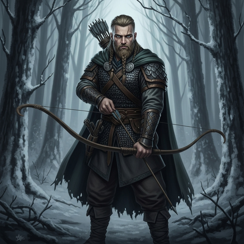 Bearded Viking D&D Hunter Art in Winter Forest Bearded Viking D&D Hunter Art in Winter Forest