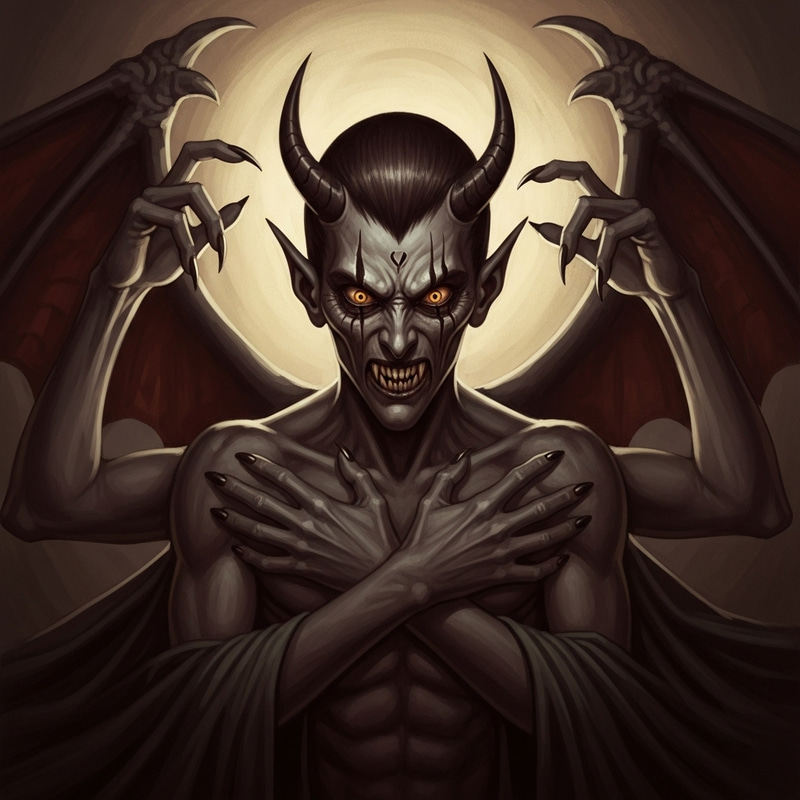 Sinister Devil with Four Hands and Malevolent Gaze Sinister Devil with Four Hands and Malevolent Gaze
