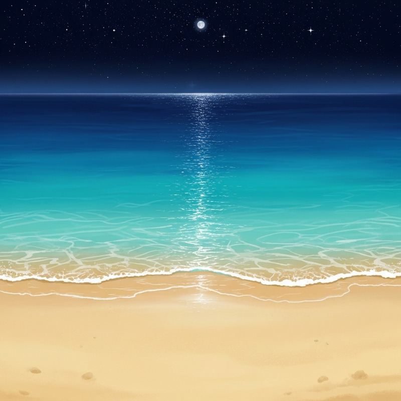 Tranquil Night Seascape with Moonlit Waters | Beach and Starry Sky Tranquil Night Seascape with Moonlit Waters | Beach and Starry Sky