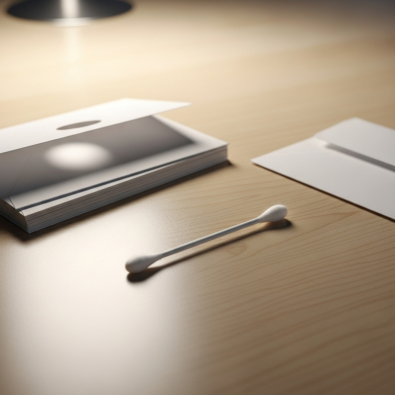 Cotton Swab and Envelopes on Clean Desk Cotton Swab and Envelopes on Clean Desk