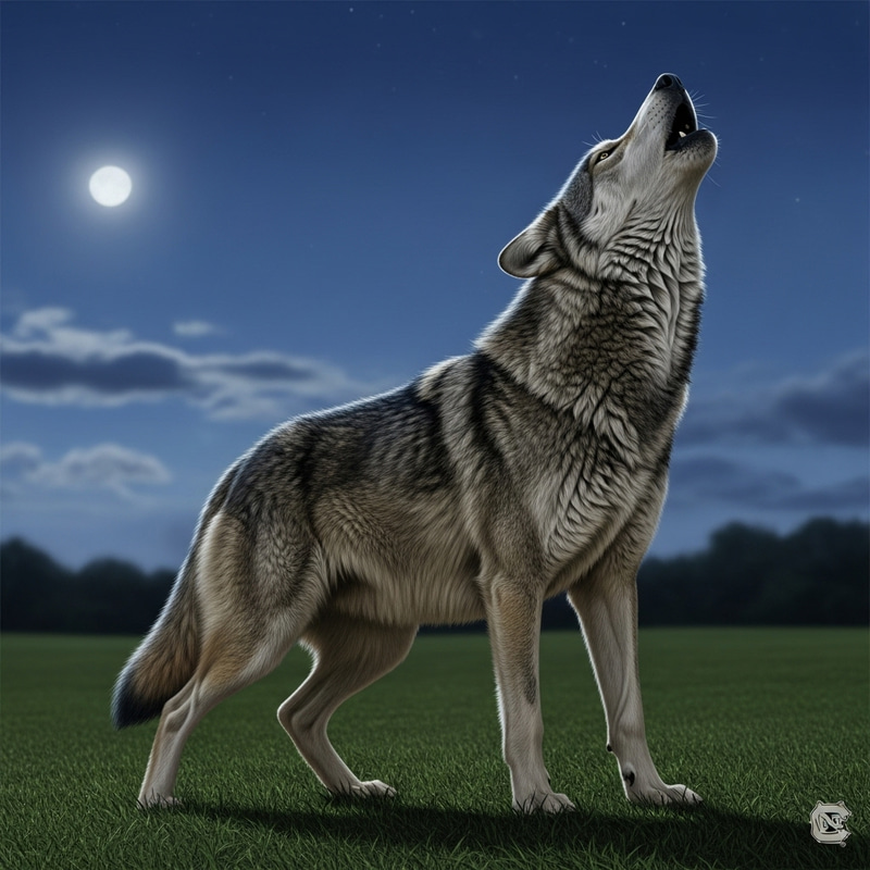 NC State Wolf Howling | Realistic Depiction in Moonlight NC State Wolf Howling | Realistic Depiction in Moonlight