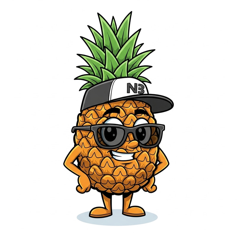 Cute Cartoon Pineapple Mascot with Expressive Eyes Cute Cartoon Pineapple Mascot with Expressive Eyes