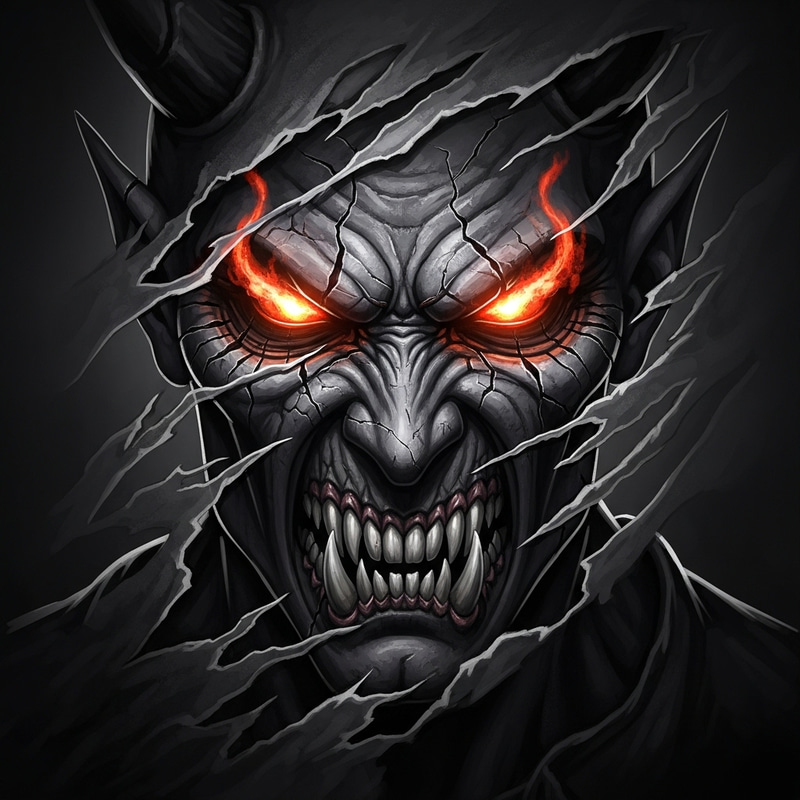 Rugged Demon Face - Fearsome and Potent