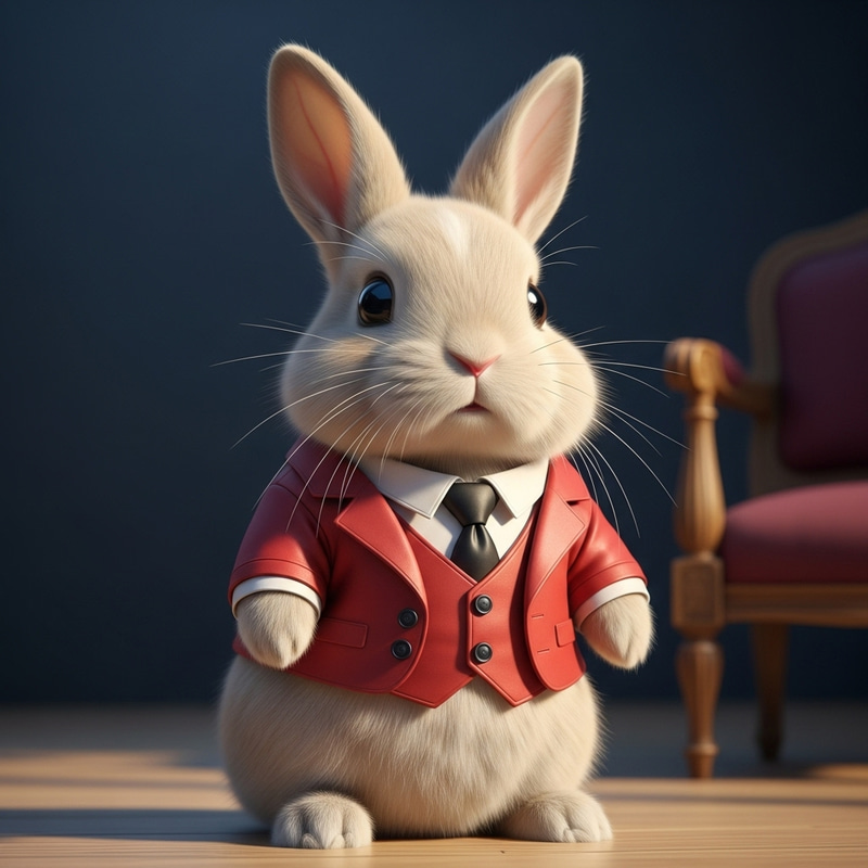 Charming Rabbit in Red Suit: Elegant Attire Charming Rabbit in Red Suit: Elegant Attire