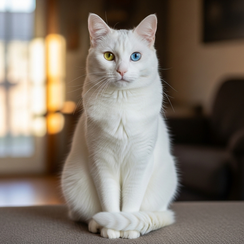 White Cat with Heterochromia Sitting Primly White Cat with Heterochromia Sitting Primly