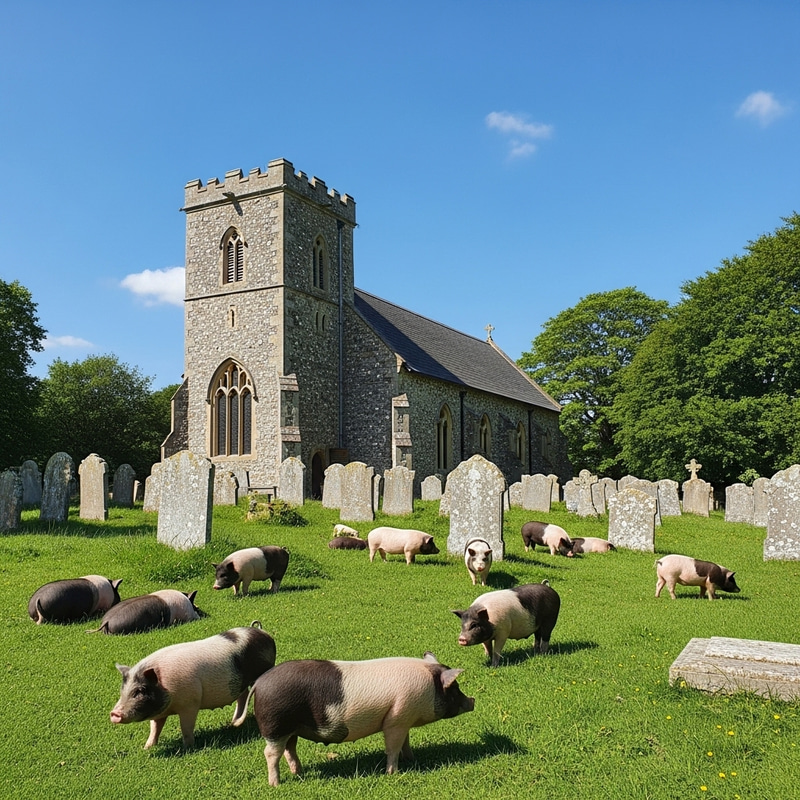Miniature Pigs at Old Stone Church | Serene Scenery Miniature Pigs at Old Stone Church | Serene Scenery