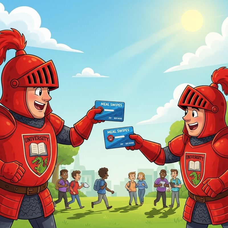 Scarlet Knights Exchange Meal Swipes in Cartoon Style