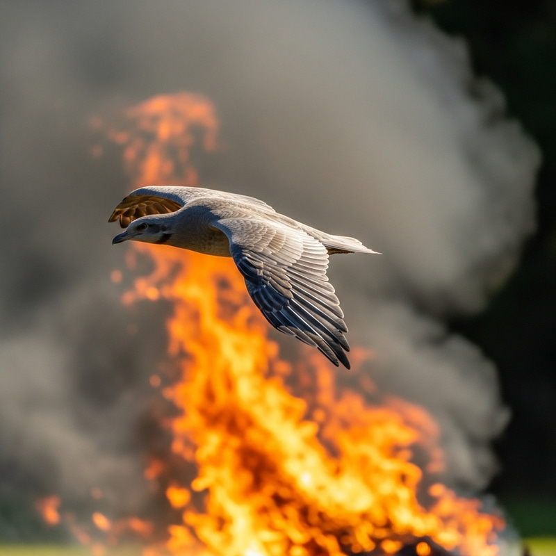 Majestic Bird Flying Amid Fiery Glow Majestic Bird Flying Amid Fiery Glow