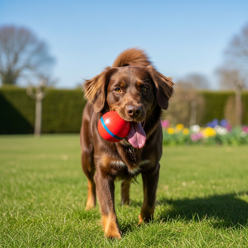 Playful Dog Enjoying Ball Play in the Garden Playful Dog Enjoying Ball Play in the Garden