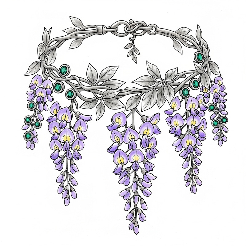 Wisteria Flower Choker Jewelry | Hand-Drawn Design Wisteria Flower Choker Jewelry | Hand-Drawn Design
