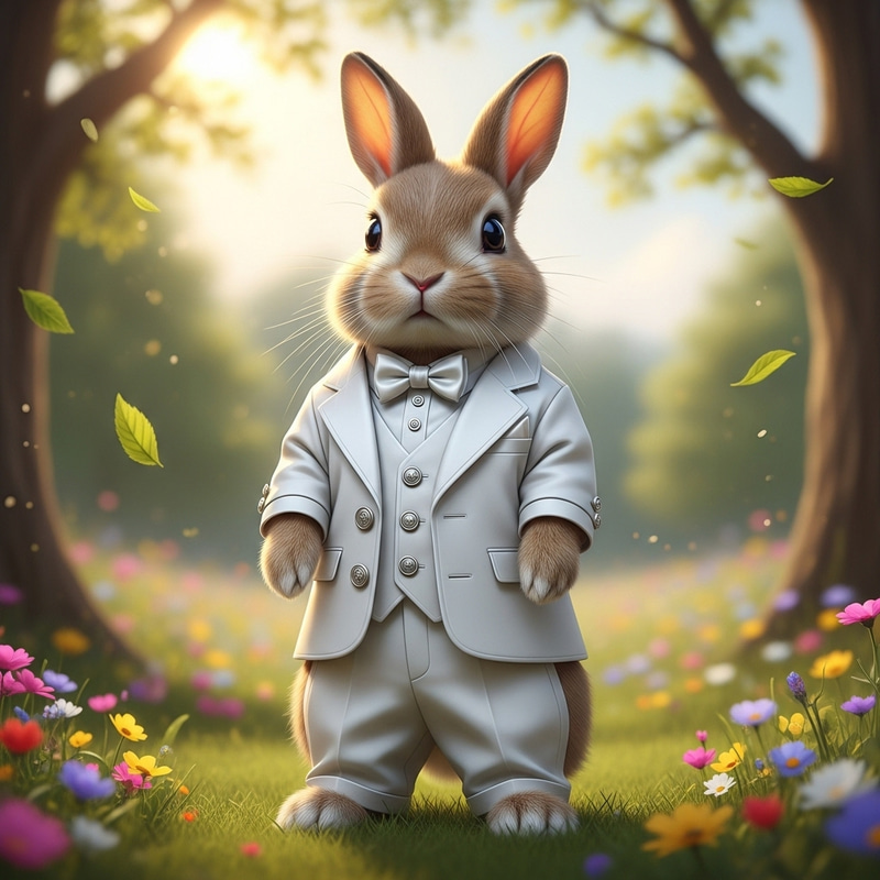 Elegant White Suit Rabbit | Exquisite Bunny Fashion