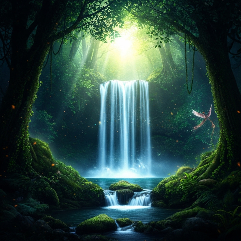 Enchanting Forest Scene with Ethereal Waterfall | Fantasy Vibes Enchanting Forest Scene with Ethereal Waterfall | Fantasy Vibes