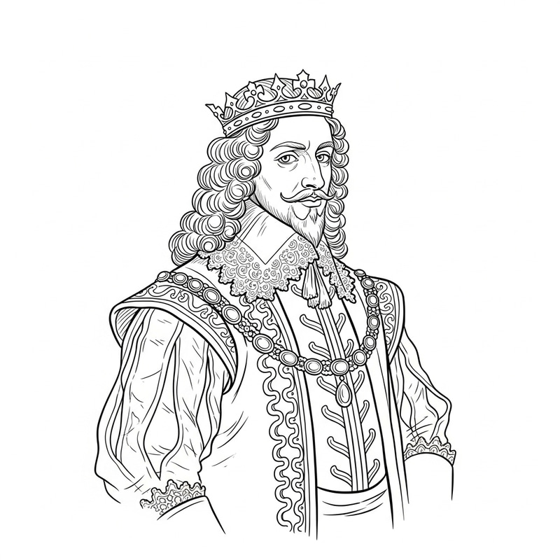 Charles I Outline Drawing - 17th Century Royal Attire Portrait Charles I Outline Drawing - 17th Century Royal Attire Portrait