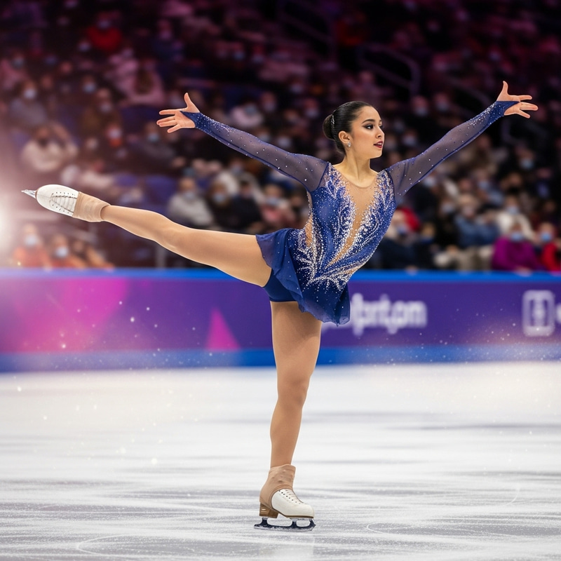 Hispanic Female Figure Skater Gliding on Icy Rink