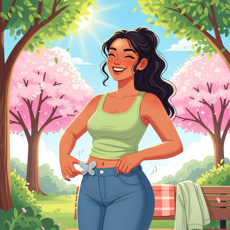 Happy Woman Achieving Safe Weight Loss with Clip | Spring Slimming Journey