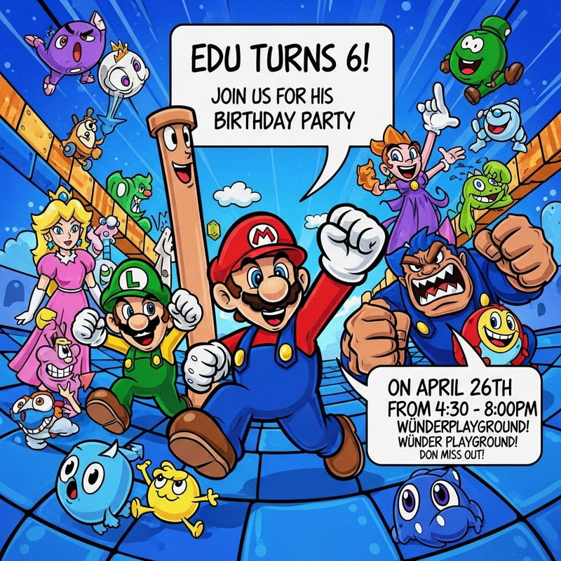 Mario Bros Birthday Party Invitation Artwork