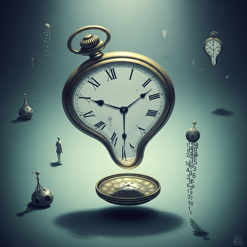 Surreal Floating Pocket Watch with Melting Clock Hands Surreal Floating Pocket Watch with Melting Clock Hands