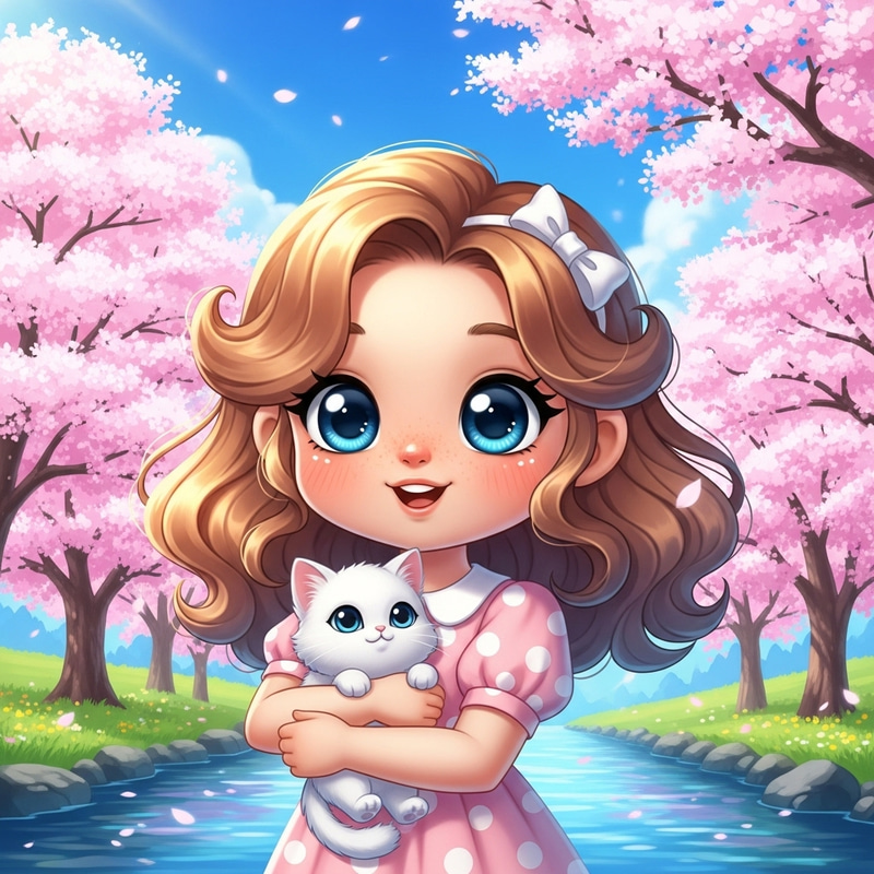 Charming Aime Kawai Character with Twinkling Eyes & Wavy Hair Charming Aime Kawai Character with Twinkling Eyes & Wavy Hair