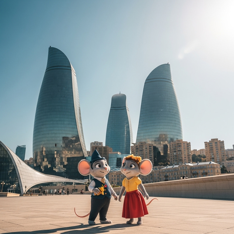 Whimsical Mickey and Minnie at Flame Towers Baku | Magical Scene Whimsical Mickey and Minnie at Flame Towers Baku | Magical Scene