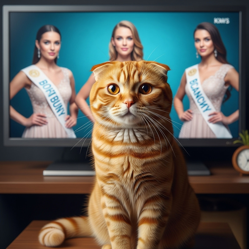 Adorable Ginger Scottish Fold Cat Watching Beauty Contest on TV | Realism & Joy Adorable Ginger Scottish Fold Cat Watching Beauty Contest on TV | Realism & Joy