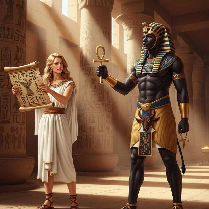 Ancient Egypt Pharaoh and Blonde Woman Scene Ancient Egypt Pharaoh and Blonde Woman Scene