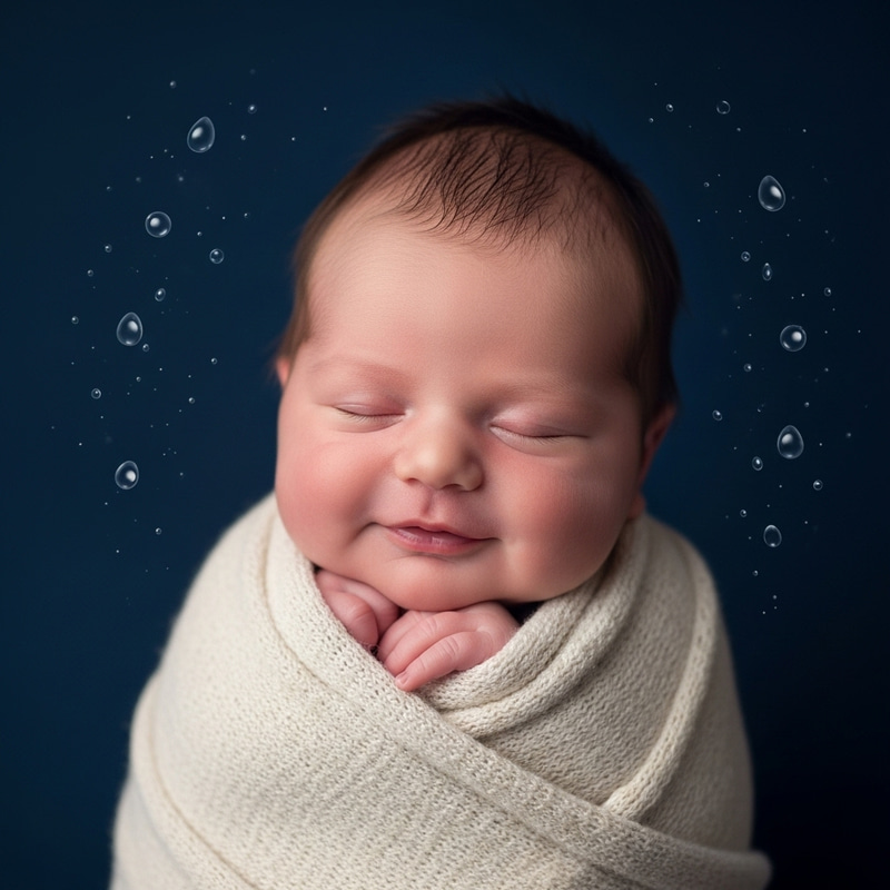 Newborn Baby Swaddled in Warm Blankets on Dark Blue Background Newborn Baby Swaddled in Warm Blankets on Dark Blue Background