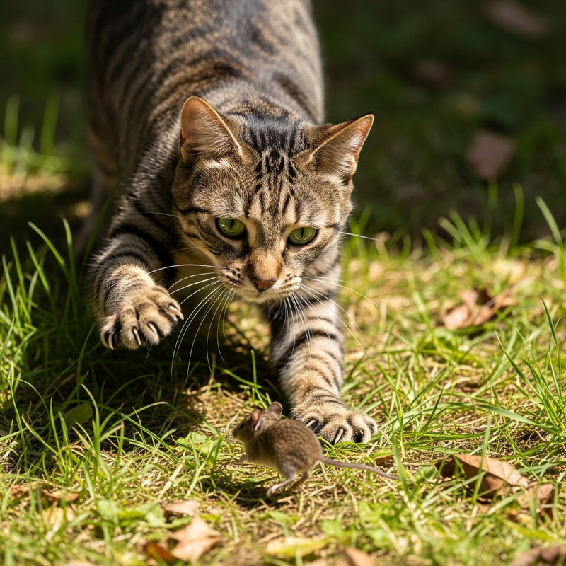 Cat Hunting a Mouse - Nature's Scene