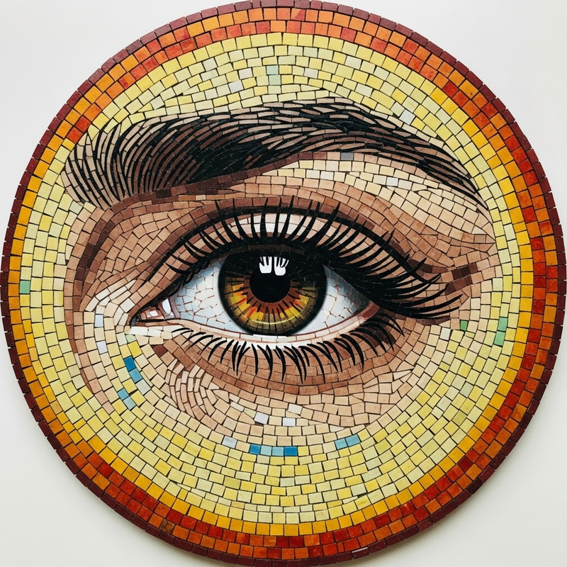 Circular Realistic Eye Mosaic Art in Warm and Cool Colors Circular Realistic Eye Mosaic Art in Warm and Cool Colors
