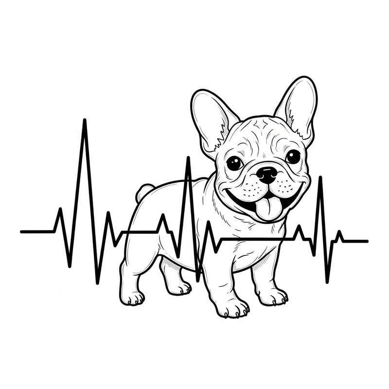 Cheerful French Bulldog Puppy in ECG Line Art Cheerful French Bulldog Puppy in ECG Line Art