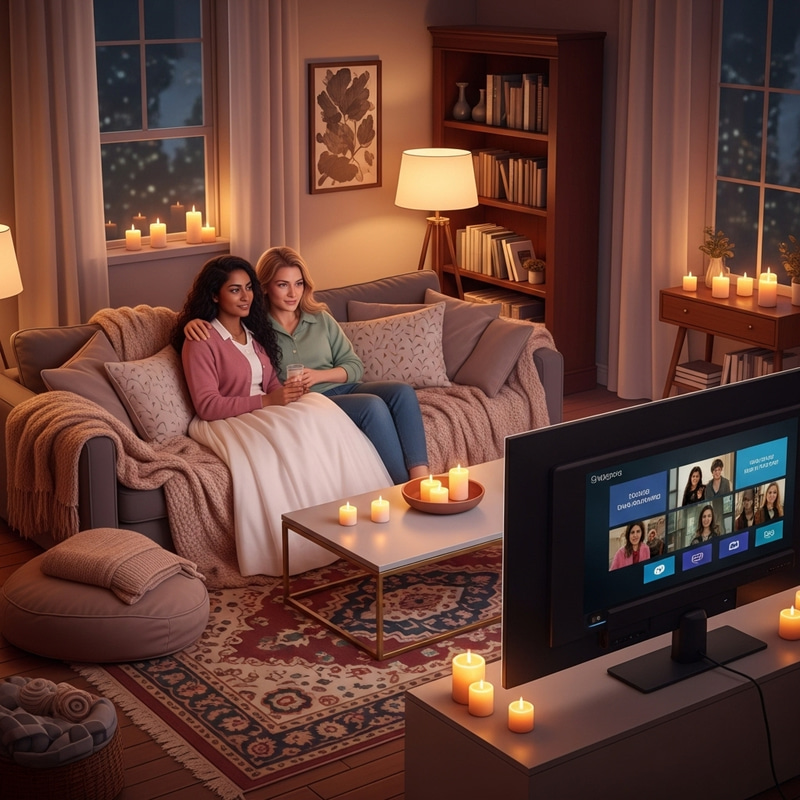 Gay Couple Enjoying Cozy Movie Night Together Gay Couple Enjoying Cozy Movie Night Together