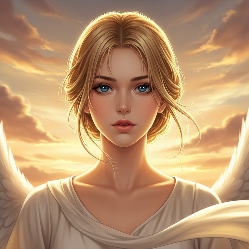 Serenely Elegant Female Angel Portrait in Realistic Anime Style Serenely Elegant Female Angel Portrait in Realistic Anime Style