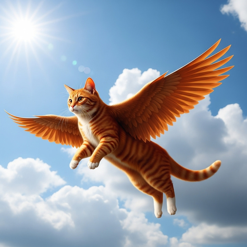 Vibrant Red Cat Flying in Sky Vibrant Red Cat Flying in Sky