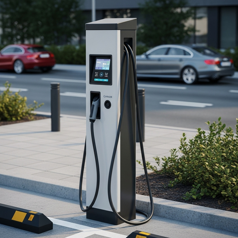 Modern Electric Vehicle Charger in Urban Setting Modern Electric Vehicle Charger in Urban Setting