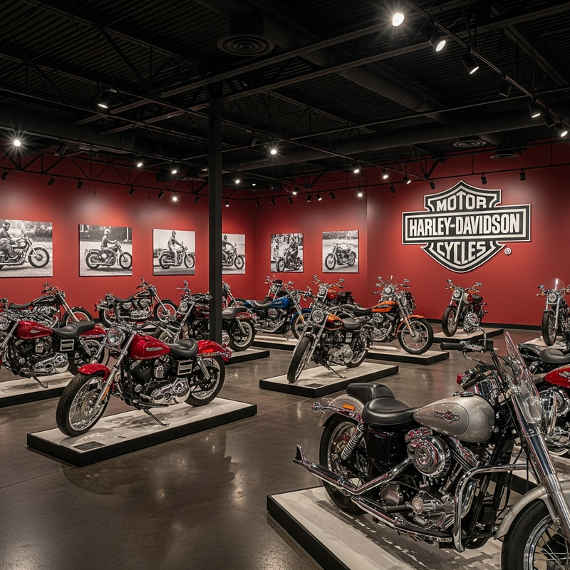Burgundy & Black Harley Davidson Motorcycle Museum Interior Burgundy & Black Harley Davidson Motorcycle Museum Interior