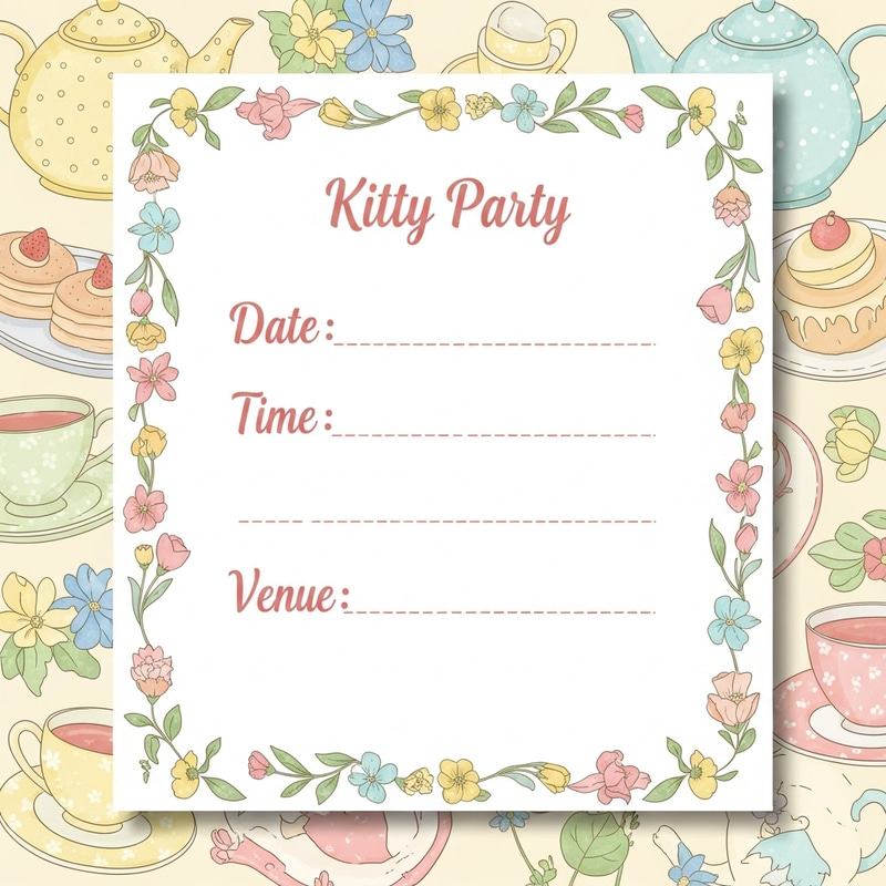 Decorative Kitty Party Invitation Template | Date, Time, Venue