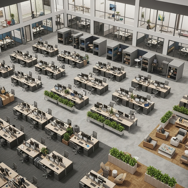 Modern Open Floor Plan Office Design | Collaborative Spaces & Quiet Zones