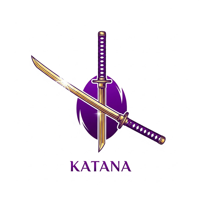 Elegant Gold & Purple Katana Sword Logo Design Elegant Gold & Purple Katana Sword Logo Design