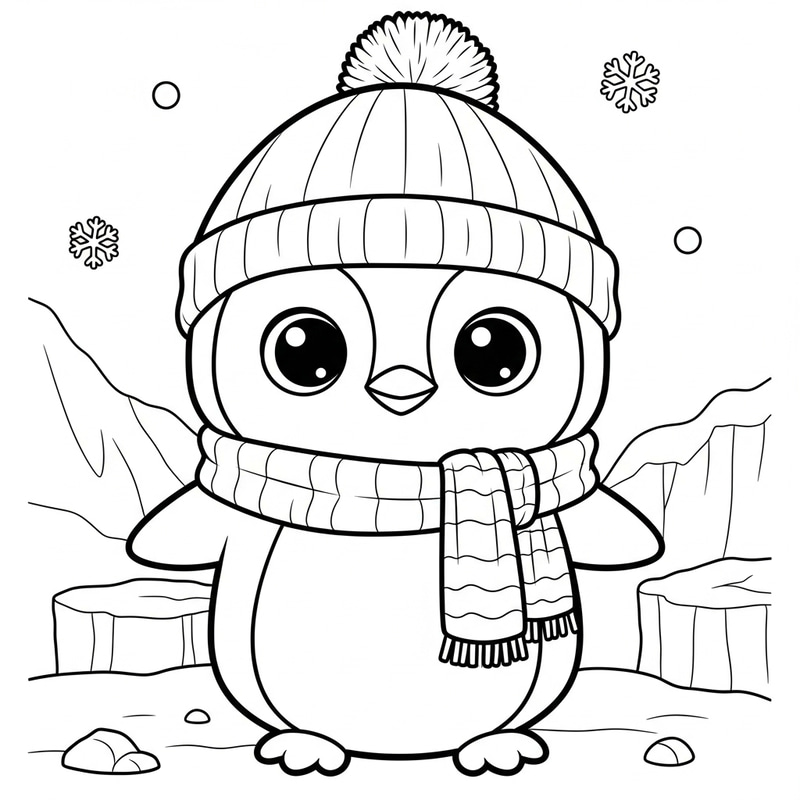 Cute Chibi Penguin Coloring Page - Outline Illustration Cute Chibi Penguin Coloring Page - Outline Illustration