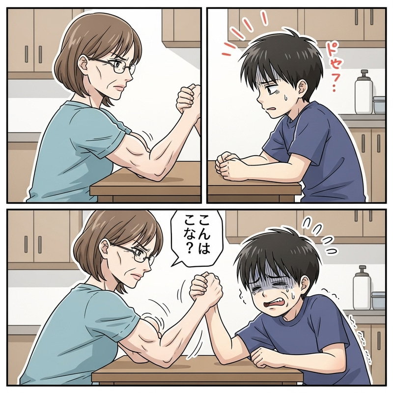 Epic Arm-Wrestling Match: Mother vs. Son Comic Strip Epic Arm-Wrestling Match: Mother vs. Son Comic Strip