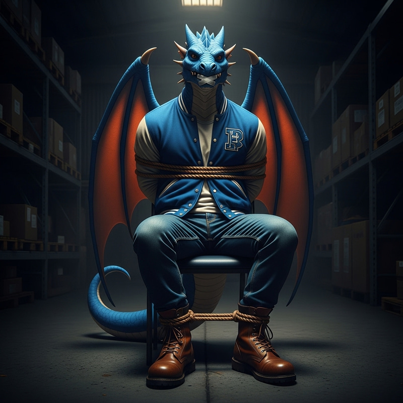 Captured Blue Dragon in Gritty Chiaroscuro Scene Captured Blue Dragon in Gritty Chiaroscuro Scene