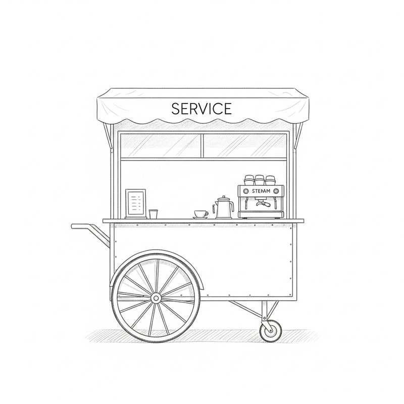 Charming Coffee Cart Sketch: Minimalist Design for Mobility & Simplicity